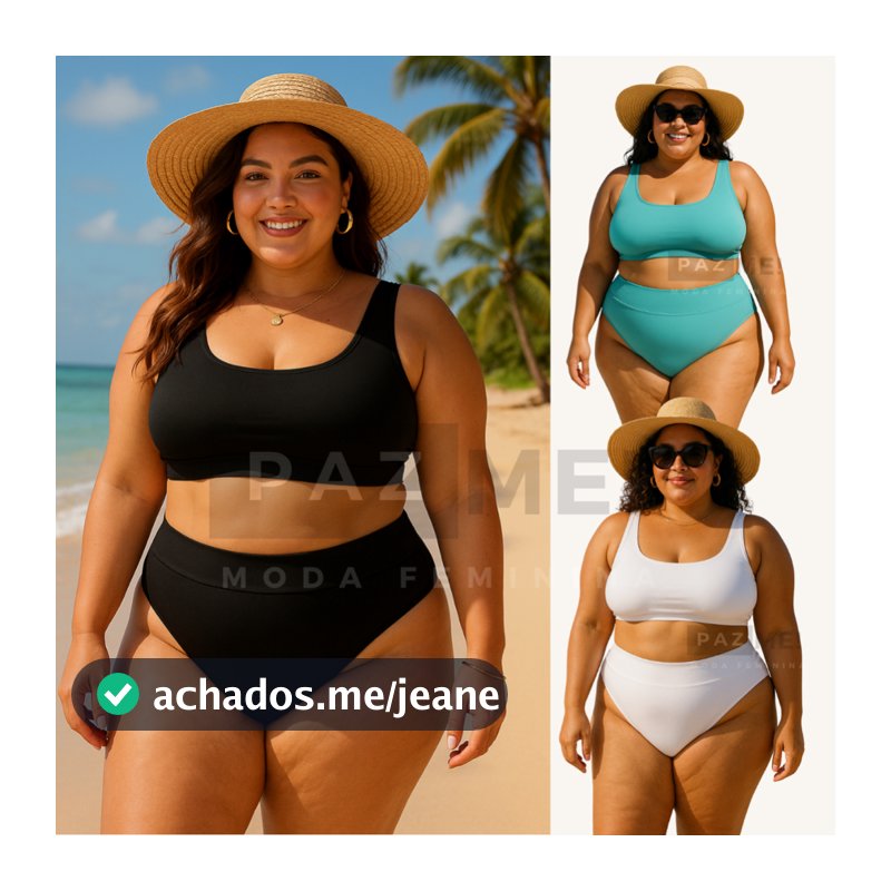 Biquini Plus Size Com Top Amarração Nas Costas E Calcinha Cintura Alta