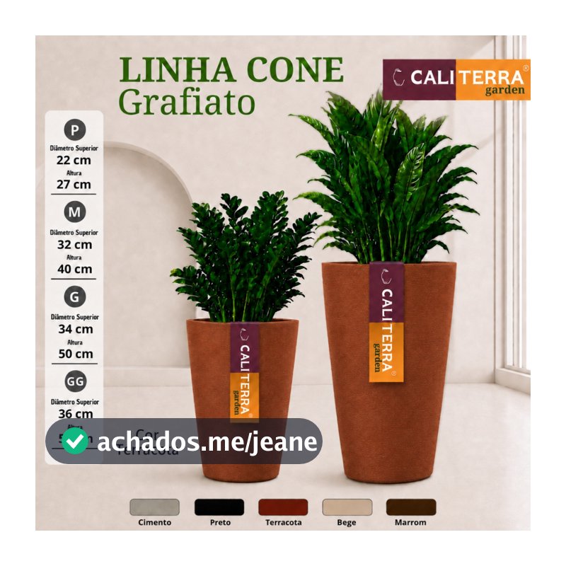 Vaso Grande Polietileno Decorativo Cachepot Plantas Jardim Paisagismo Sala Varanda Área Interna e Externa Cone Grafiato
