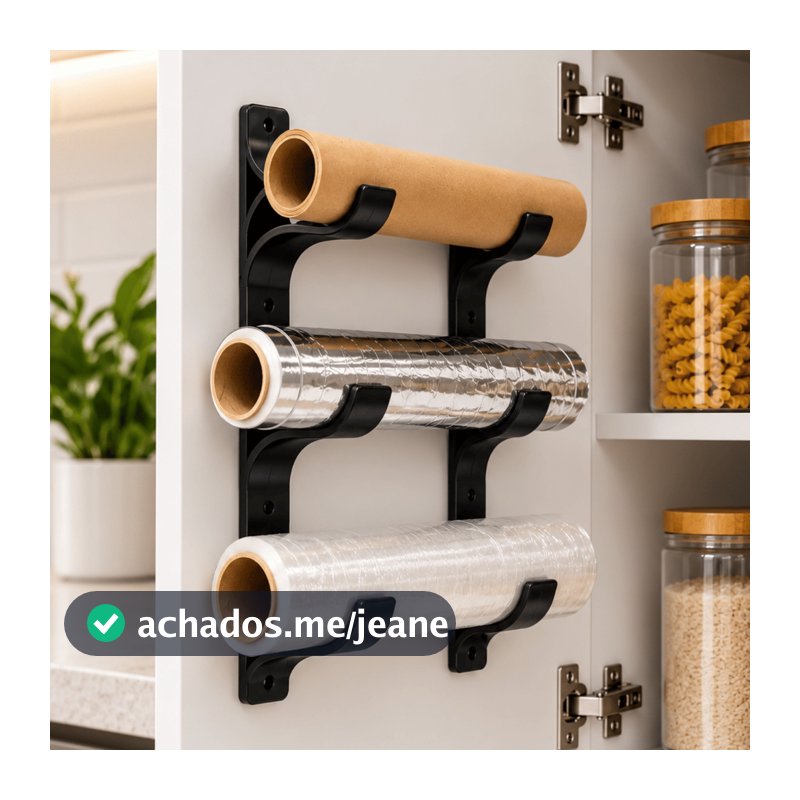 Suporte Organizador de Rolos Cozinha Papel Alumínio Filme Plástico Papel Manteiga para Armário