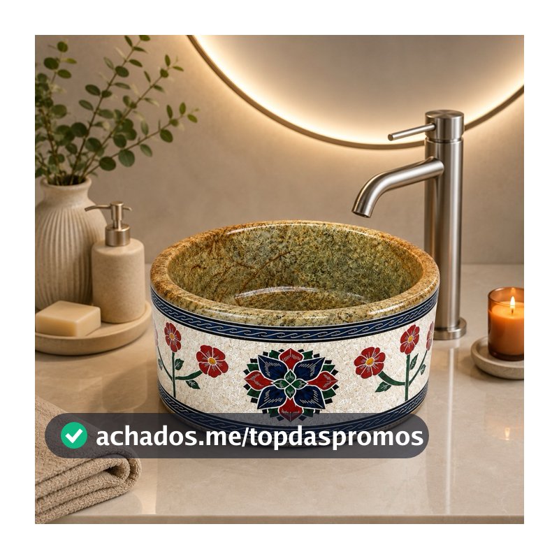 Cuba Lavabo em Pedra Sabão Única bordada em alto relevo 30 cm