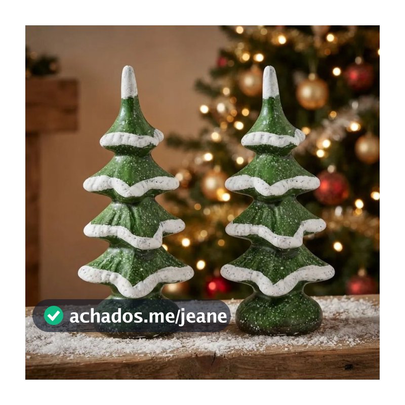 Kit 2 Árvore De Natal Em Cerâmica Decoração Natalina Enfeite De Mesa Raque