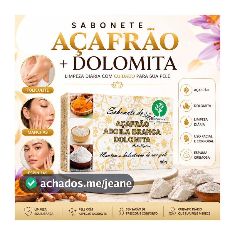 1 Sabonete de Açafrão, Argila Branca e Dolomita Bionature – Auxilia na limpeza da pele equilibra a oleosidade