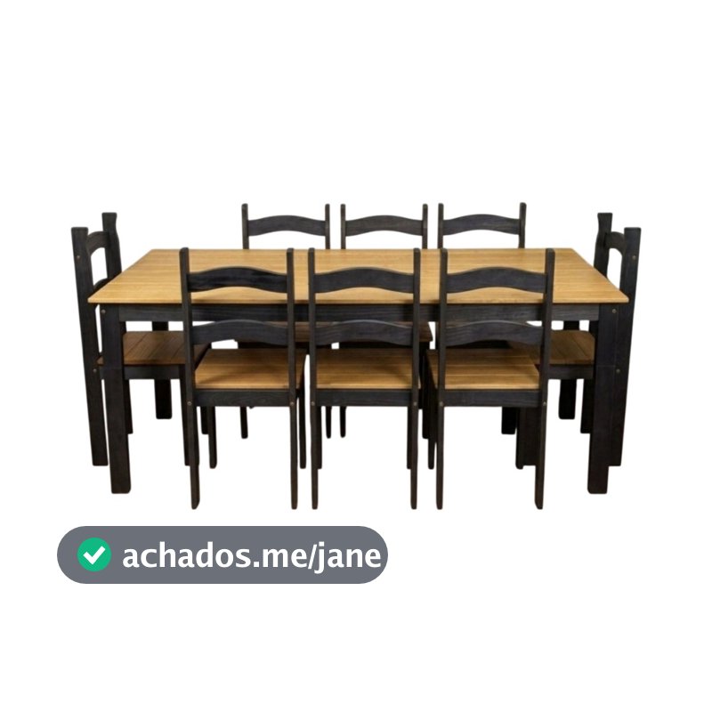 Jogo Mesa De Jantar 180x74 Cm Com 8 Cadeiras Madeira Maciça
