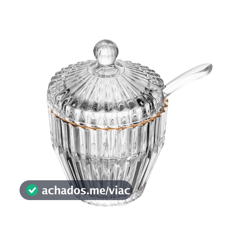 Açucareiro de Cristal com Fio de Ouro Império 8cm Wolff - Porta Açúcar com Tampa de Mesa Posta