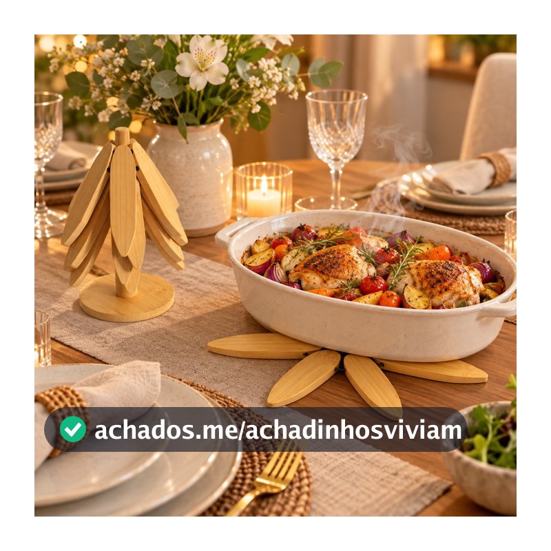 Kit 4 Descanso de Panela em Bambu com Suporte Árvore Porta Copos Mesa Cozinha Decorativo