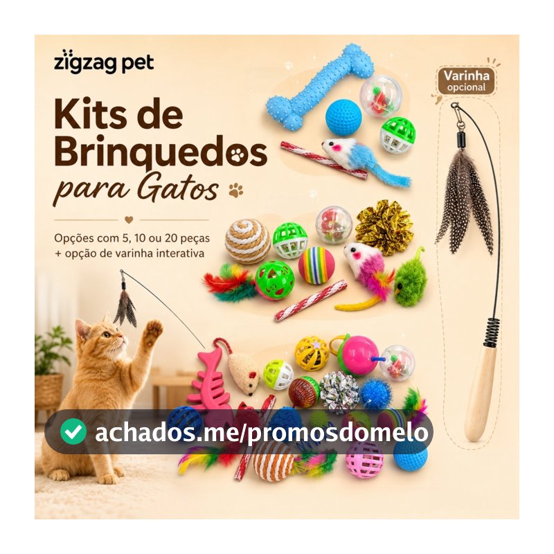 Kit 5/10/20 Brinquedos para Gatos Varinha Bolinhas Ratinhos Penas Modelos Sortidos