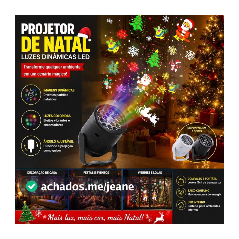 Projetor LED Natalino Decoração Natal Luzes Desenhos Natalinos Projeção Casa Jardim Festas Parede