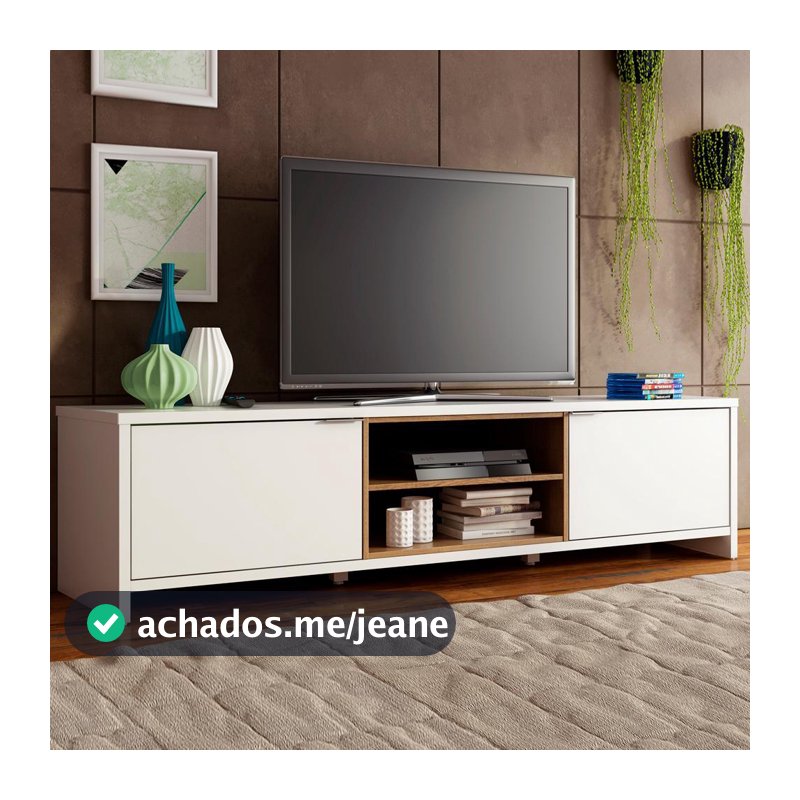 Rack para TV até 75 Polegadas Madesa Metz 180 cm 2 portas - Branco/Rustic