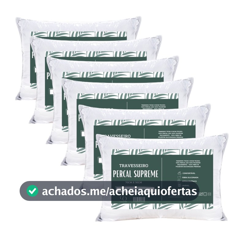 Kit 6 Travesseiro Padrão Hotel 300 Fios Antialérgico 70x50cm Premium Fibra Siliconada Descanso Luxo