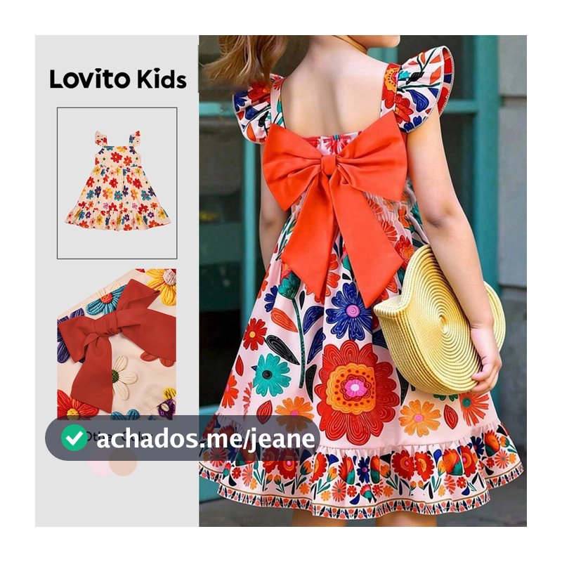 Lovito Kids Vestido Casual Laranja para Menina com Estampa Floral e Costas de Laço primavera/verão L192AD014