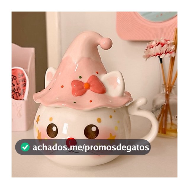 Caneca com tampa de Cerâmica Fofa Criativa Presente para Casal - Gatinha Rosa