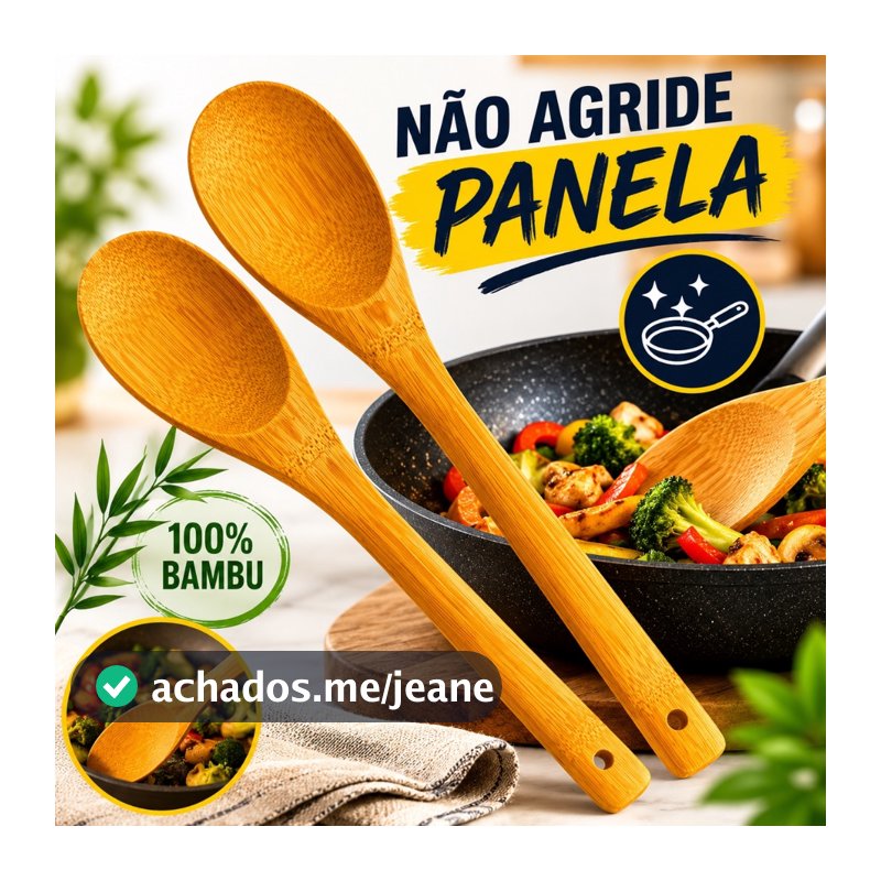 Kit 2 Colher De Pau Bambu Para Cozinhar Madeira Bamboo Media 30cm Para Cozinha