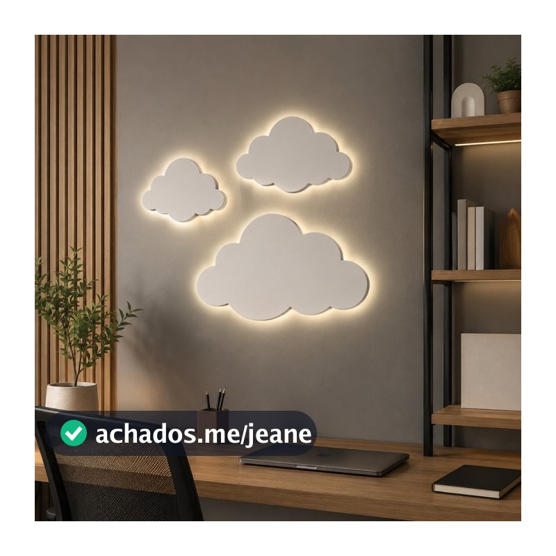 Kit 3 Luminárias Nuvem Quarto de Bebê Led Sem Fio Infantil Decoração