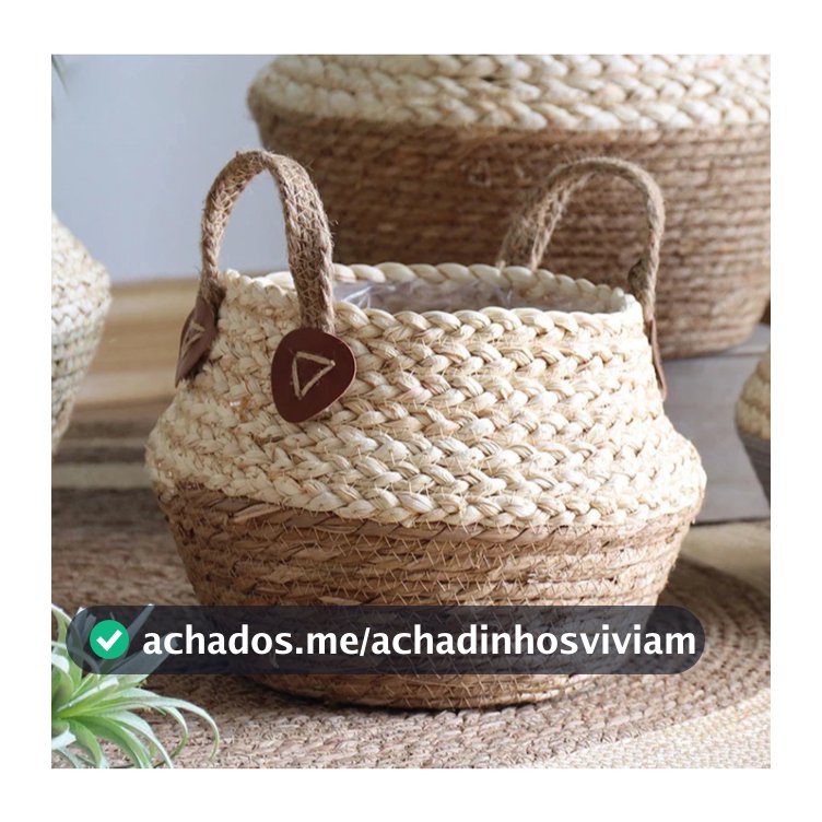 Cesto Palha Artesanal Vaso Cachepot Natural Decoração Flores