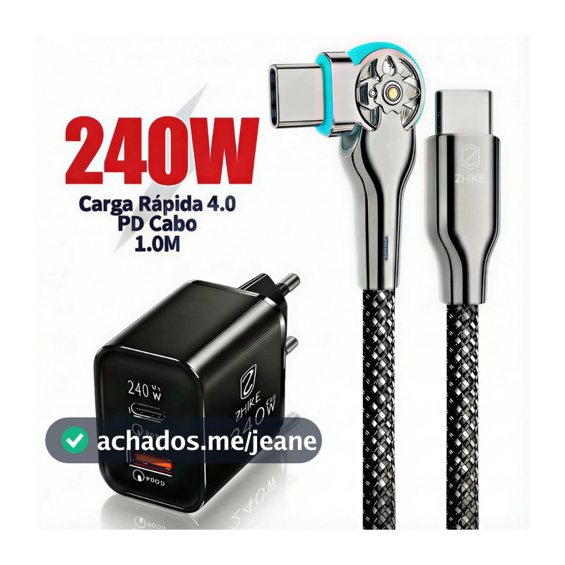 Cabo de Dados Nylon Trançado 180° Rotação Carregador Super Rápido PD Tipo C Para Tipo C