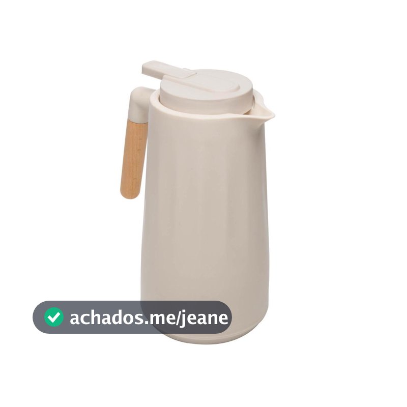 Garrafa Térmica 1L Bege Plástico New Unique Lyor para Café Chá Água Bebidas Quentes e Frias Uso Diário Mesa Trabalho Lar