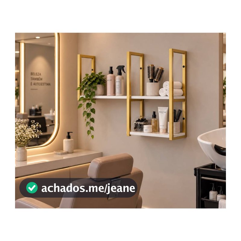 Nicho Prateleira Suspensa Estilo Industrial Teto E Parede Dourado
