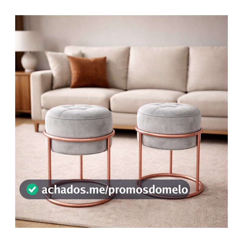 Kit 2x Puff Ferro Argola Redondo Tubo Aço Pintura Eletrostática Rose Gold
