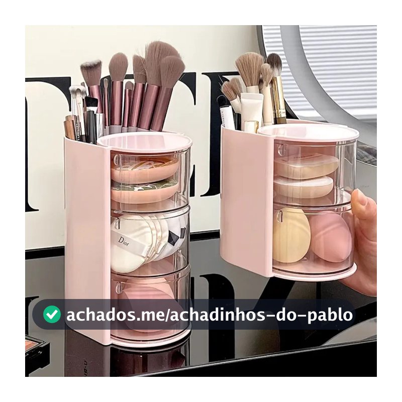 Organizador Multifuncional de Maquiagem Giratório 3 Andares para Pincéis e Joias