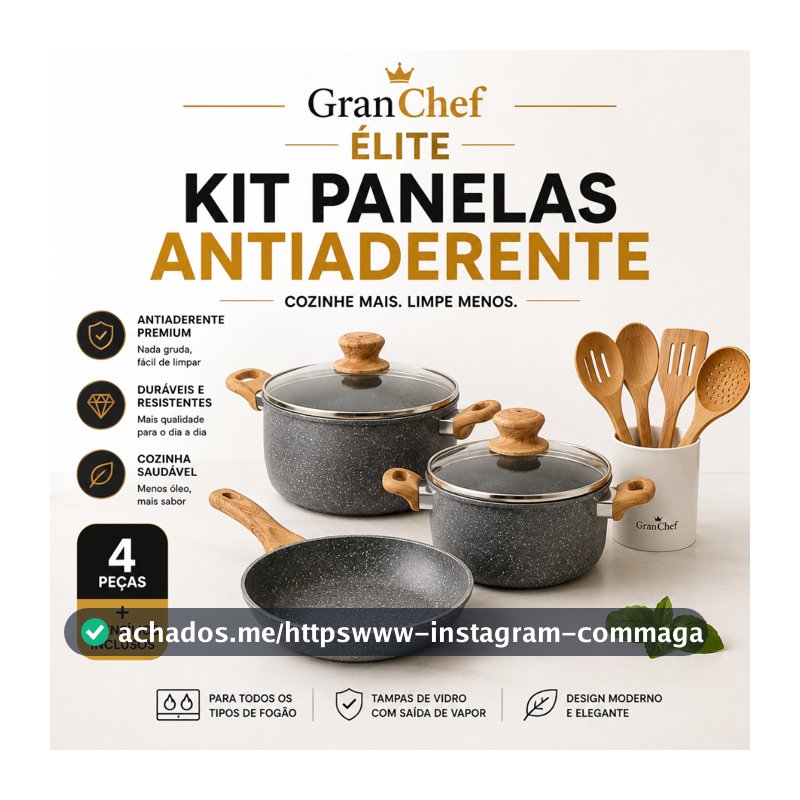 Kit Panelas GranChef Élite Antiaderente 4 Peças Utensílios Jogo de Panelas Cerâmica Cozinha Premium