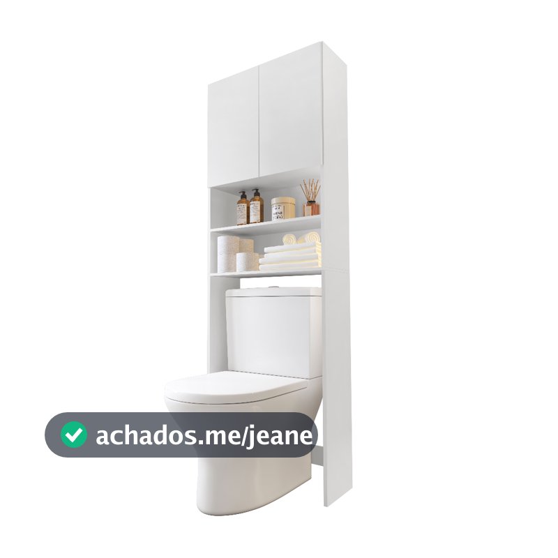 Armário Organizador Suporte para Banheiro Atlas, Vaso Sanitário com 02 Portas e Prateleiras 184,5x47,5x21,5 Mavica