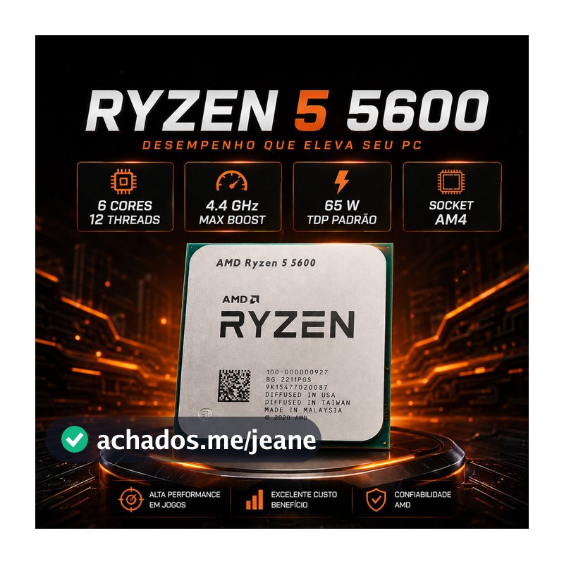 Processador Ryzen 5600 AM4 AMD 6 núcleos e 12 threads Cache L3 32MB PC gamer 3.5GHz ( TURBO 4.4GHz )