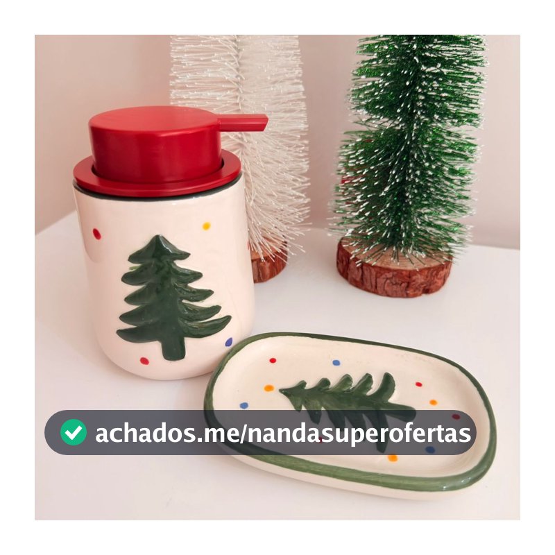 KIT DE BANHEIRO NATALINO EM CERAMICA ARVORE DE NATAL 13CM - 2 PEÇAS