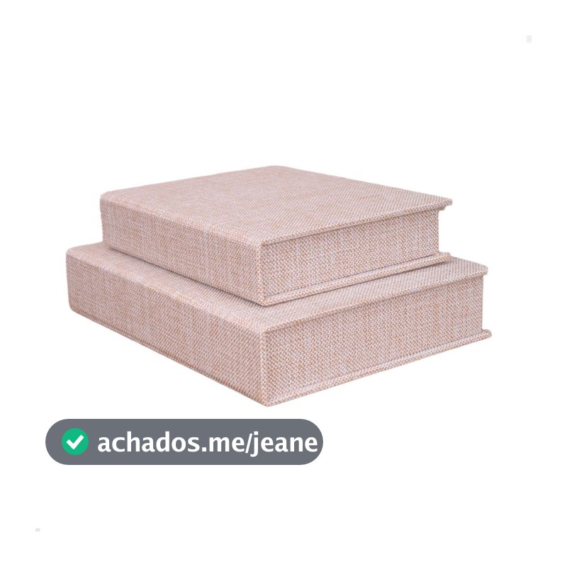 Kit 2 Caixa Livro Falso MDF TECIDO JUTA BEGE Decorativa Porta Objeto Elegante