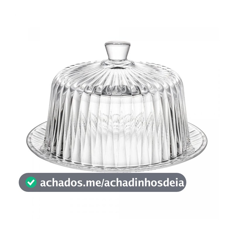 QUEIJEIRA DE VIDRO PORTA QUEIJO CANELADA ELEGANZA 20cm