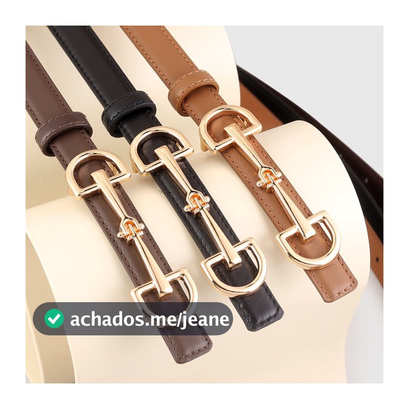 2025 Novo Cinto Feminino De Couro Genuíno De 2 Cm | Fecho De Pressão Com Fivela De Cavalo Para Jeans De Grão Superior (P