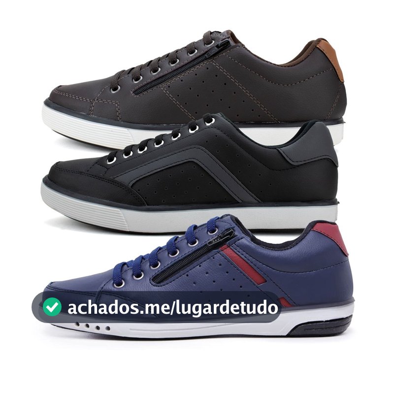 Kit 3 Pares Tenis na Moda Sapatênis Masculino Com Fechamento Elástico e Zíper
