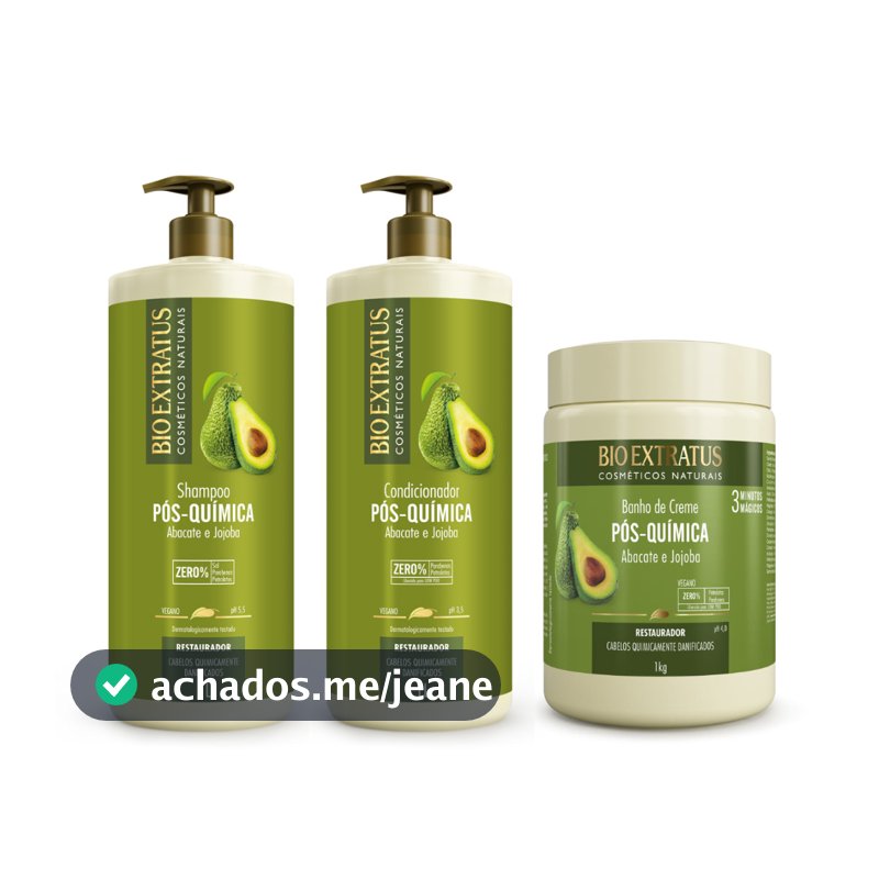 Kit Pós Química Shampoo Condicionador e Banho de Creme Bio Extratus 1L Tratamento Restaurador