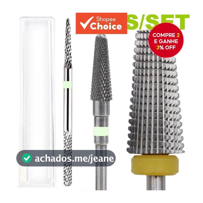 Kit com 3 Brocas de Tungstênio Profissionais para Máquina de Esmaltação, Eficientes para Remover Gel na Manicure.