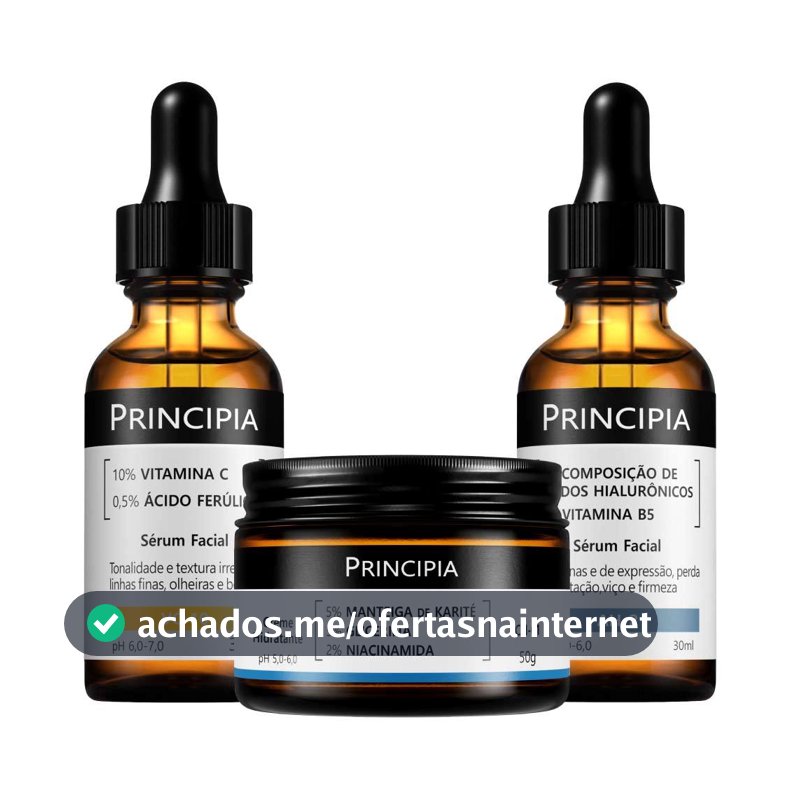 Principia Kit Pele Hidratada e Luminosa c/ Vitamina VC-10 + Creme Hidratante CH-01 + Sérum Hialurônicos AH-2 30ML