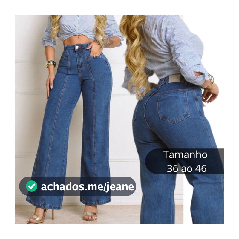 Calça Jeans Feminina Wide Leg Levanta Bumbum Cintura Alta