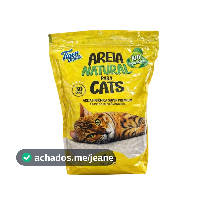 AREIA HIGIÊNICA NATURAL BIODEGRADÁVEL MILHO E MANDIOCA PARA GATOS TIGER CATS 4KG