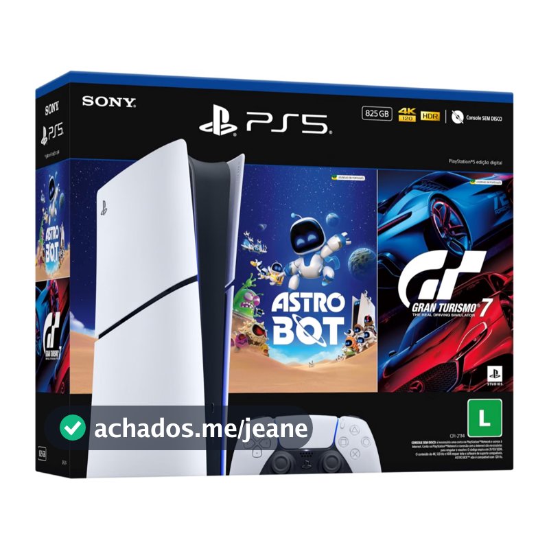 Console PS5 Slim 825GB Digital Edition + 2 Jogos - AstroBot + Gran Turismo 7 - 2114B