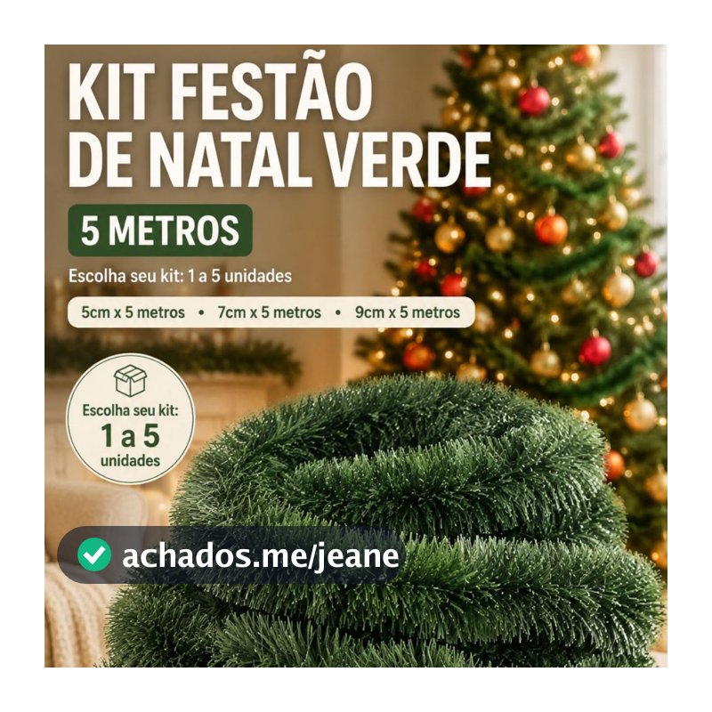 Kit Festão Natalino 5 Metros Verde para Árvore de Natal Decoração de Casa Enfeite Natalino Festas e Guirlandas