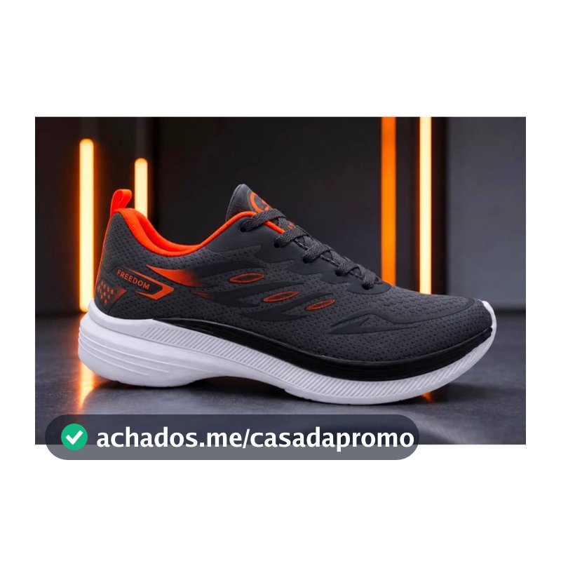 Tenis Masculino Escolar Academia Corrida Original FREEDOM Corrida Caminhada Lançamento EXCLUSIVO CINZA GRAVITE e LARANJA