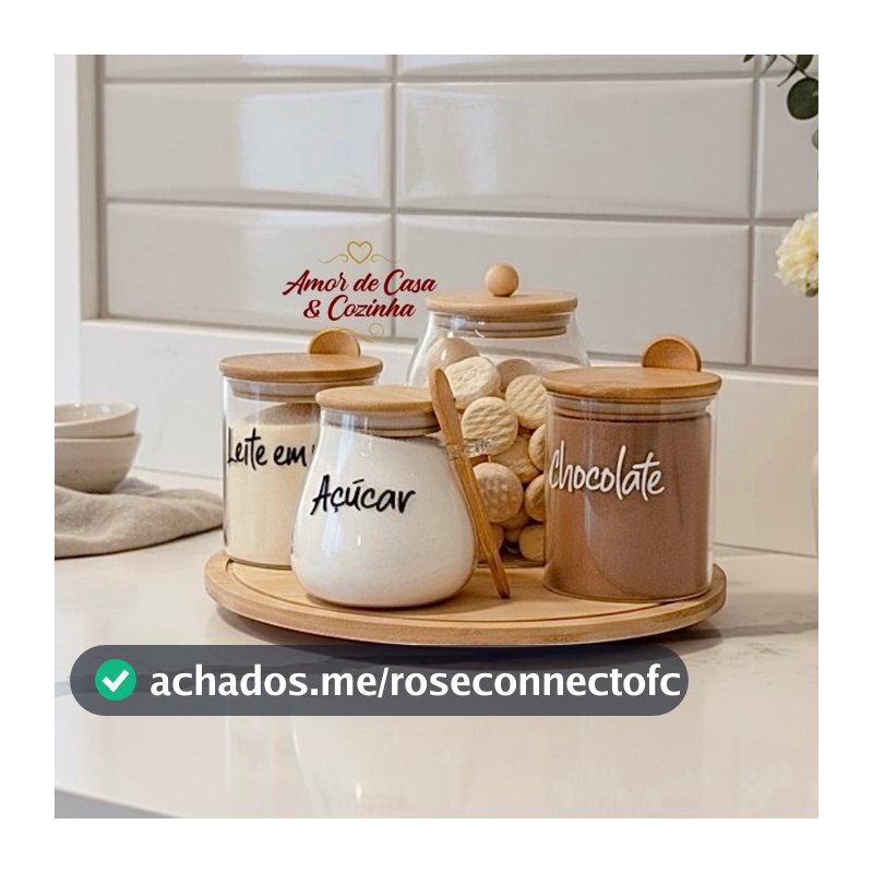 KIT 5 PEÇAS POTES E BANDEJA GIRATÓRIA DE BAMBU