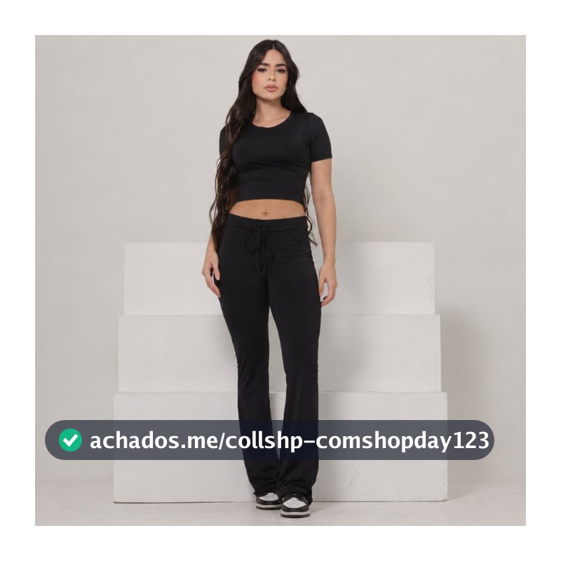 Conjunto Fitness Feminino Cropped e Calça Flare Suplex Canelado Academia Casual