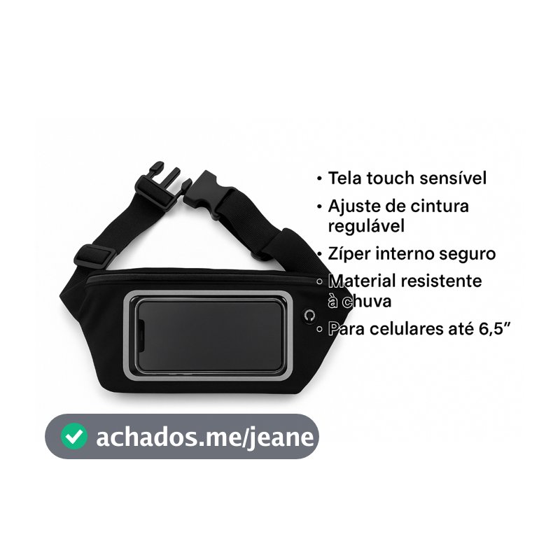 Pochete Esportiva de Corrida Antifurto com Tela Touch, Zíper Impermeável e Ajuste de Cintura – Para Celulares até 6.5”