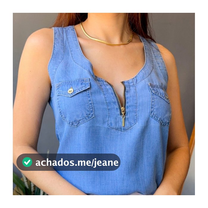Regata feminina jeans verão com zíper e bolso