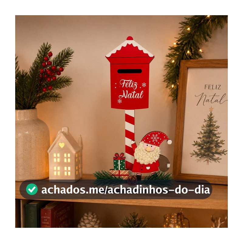 Enfeite De Natal Placa Caixa Papai Noel Decorativo Para Mesa Mdf 24cm
