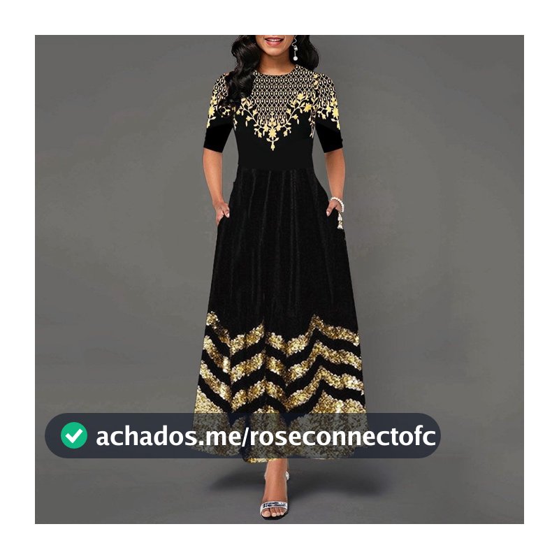 2023 Mulher Manga Média Vestido Africano Impresso De Pescoço Longo Redondo Elegante Retro