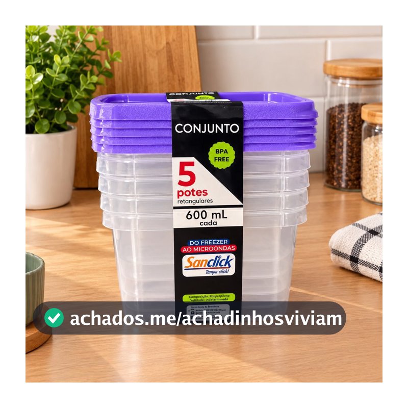 Kit Com 5 Potes Retangulares 600 ML
