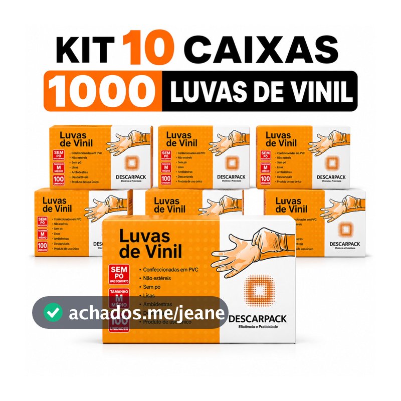 Luva de Vinil com Pó Descartável Descarpack – Caixa com 1000 Unidades e Selo Anvisa