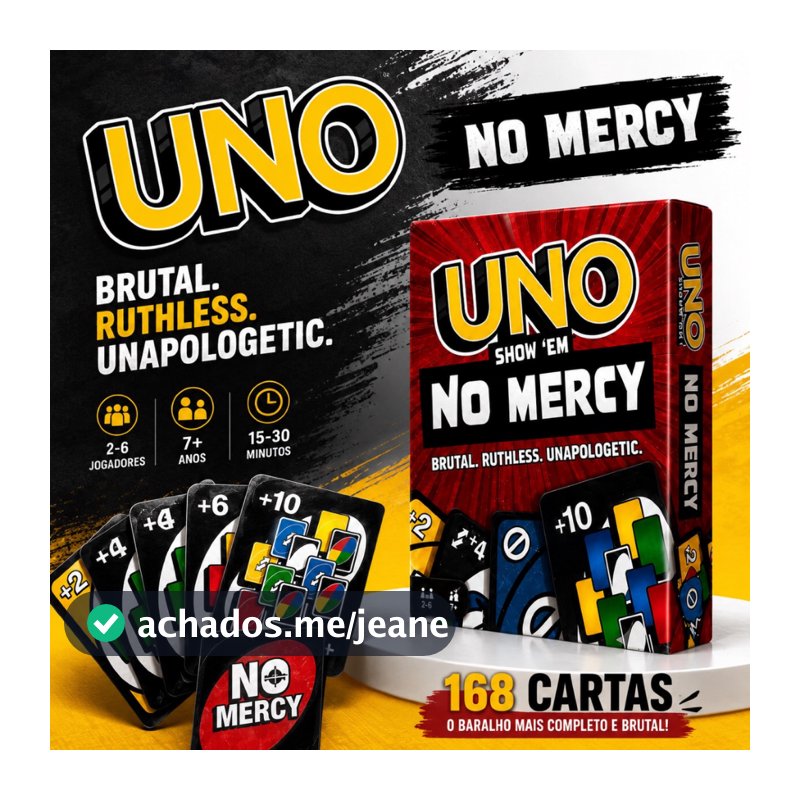 Jogo de Cartas Uno No Mercy - Sem Piedade - 168 Cartas - Para Família e Amigos - Alta Qualidade - Genérico