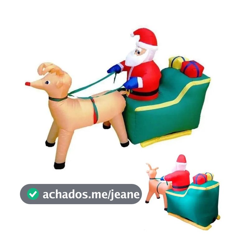Papai Noel Rena Trenó inflável 1.30x1.90 M Com Led Bivolt