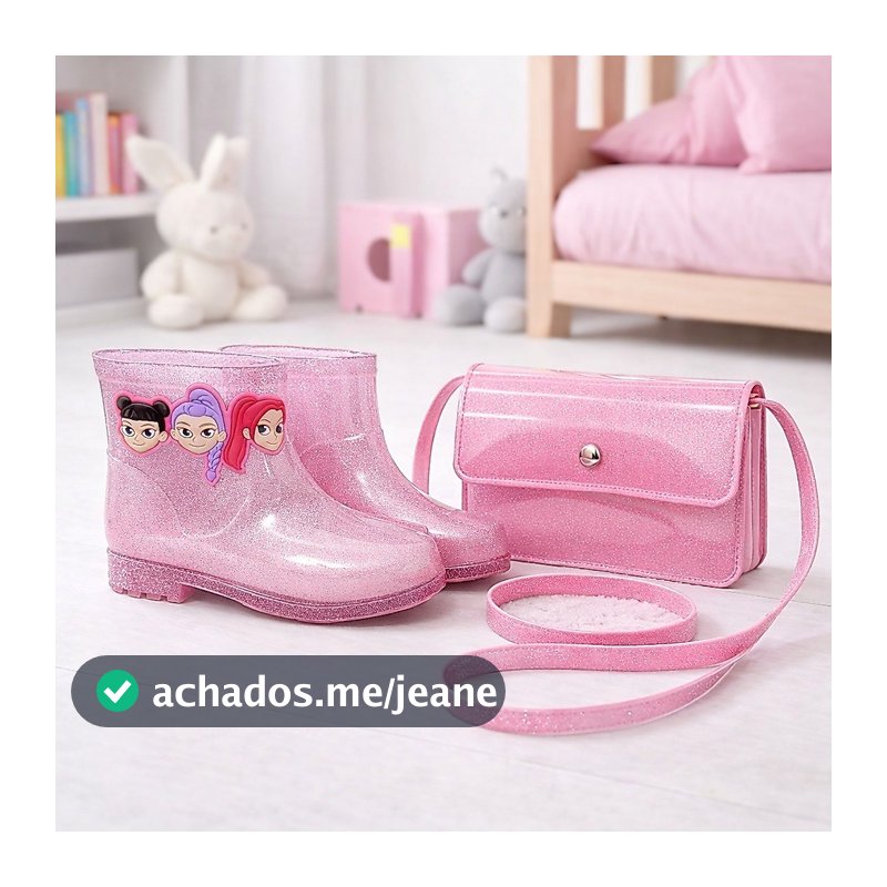 Kit Galocha e Bolsa Infantil Feminina Menina Colorida Estilosa Leve Confortável Bolsinha Glitter